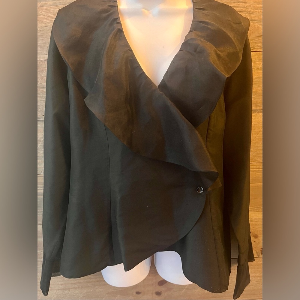 PURE SILK LUXURIOUS CLASSIC BLACK HOLIDAY COCKTAIL PARTY CAREER BLOUSE SIZE 14